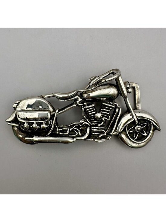 Motorcycle Belt Buckle Signed Pat Areias Sterling Silver Bike Biker